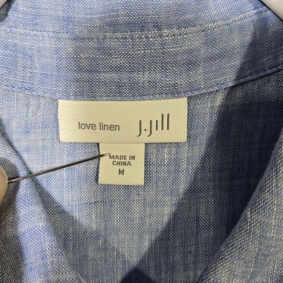J Jill Shirt Tunic Love Linen Button Blouse Slits Beach Medium Long Sleeve - Picture 4 of 13